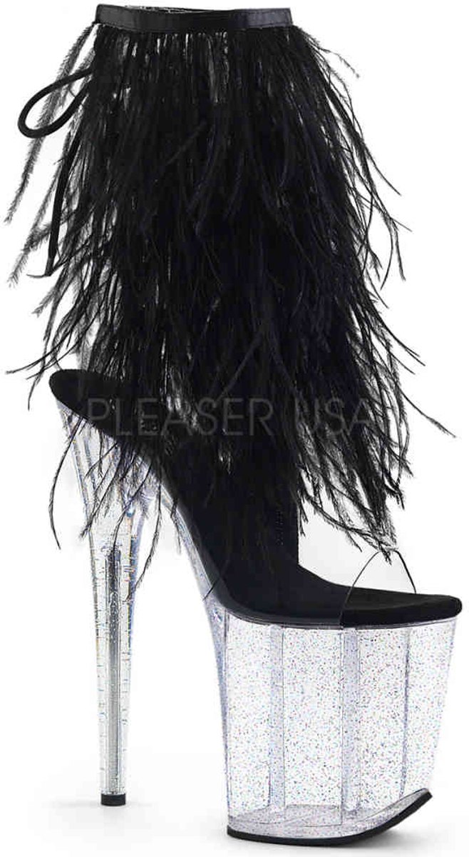 EU 37 = US 7 | FLAMINGO-1017MFF | *8 Heel, 4 PF Marabou Fur Fringe Ankle Boot, Side Zip